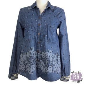 FREE PEOPLE Dottie Over You Floral Denim Top